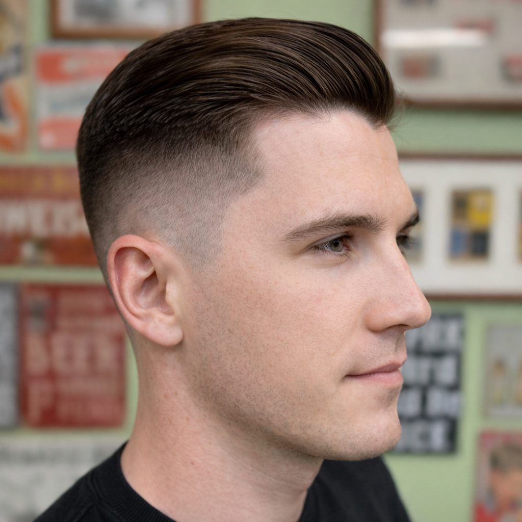Side profile with stylish fade haircut, Mountain View, CA